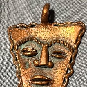 Unique Trapezoid African Brass Pendant - Ghana....."Ancient Guardian"